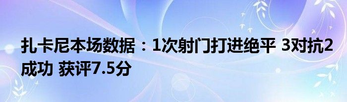 扎卡尼本场数据：1次射门打进绝平 3对抗2成功 获评7.5分