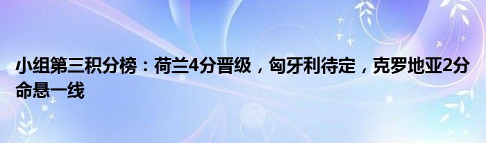 小组第三积分榜：荷兰4分晋级，匈牙利待定，克罗地亚2分命悬一线