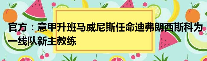 官方：意甲升班马威尼斯任命迪弗朗西斯科为一线队新主教练