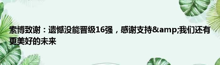 索博致谢：遗憾没能晋级16强，感谢支持&我们还有更美好的未来