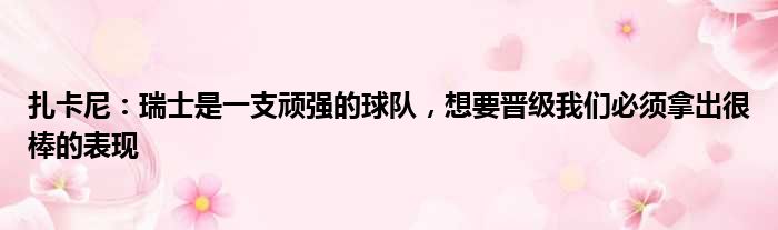 扎卡尼：瑞士是一支顽强的球队，想要晋级我们必须拿出很棒的表现