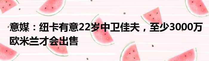 意媒：纽卡有意22岁中卫佳夫，至少3000万欧米兰才会出售