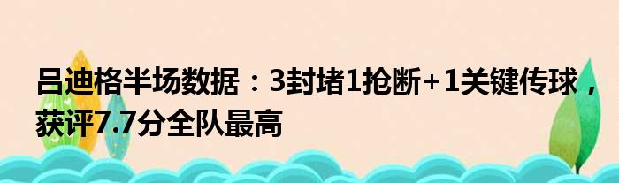 吕迪格半场数据：3封堵1抢断+1关键传球，获评7.7分全队最高