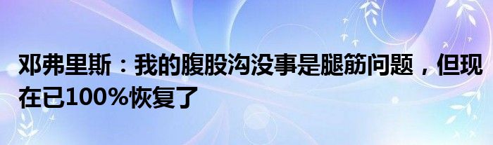 邓弗里斯：我的腹股沟没事是腿筋问题，但现在已100%恢复了