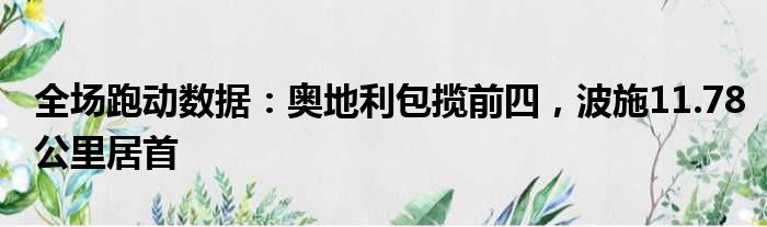 全场跑动数据：奥地利包揽前四，波施11.78公里居首