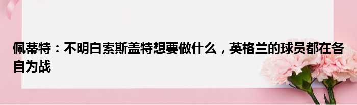 佩蒂特：不明白索斯盖特想要做什么，英格兰的球员都在各自为战