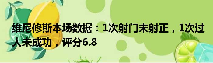 维尼修斯本场数据：1次射门未射正，1次过人未成功，评分6.8