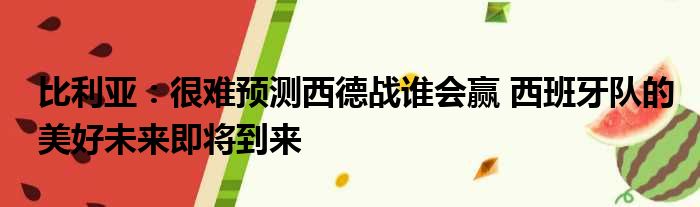 比利亚：很难预测西德战谁会赢 西班牙队的美好未来即将到来