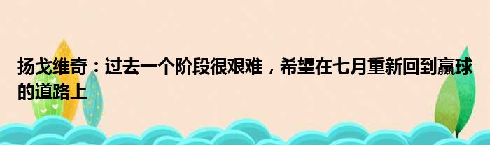 扬戈维奇：过去一个阶段很艰难，希望在七月重新回到赢球的道路上