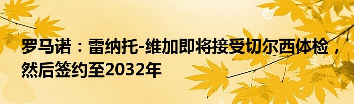 罗马诺：雷纳托-维加即将接受切尔西体检，然后签约至2032年