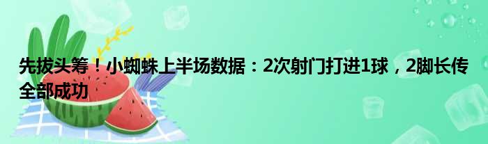 先拔头筹！小蜘蛛上半场数据：2次射门打进1球，2脚长传全部成功