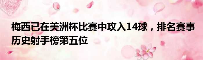 梅西已在美洲杯比赛中攻入14球，排名赛事历史射手榜第五位