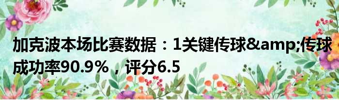 加克波本场比赛数据：1关键传球&传球成功率90.9%，评分6.5