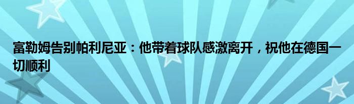 富勒姆告别帕利尼亚：他带着球队感激离开，祝他在德国一切顺利