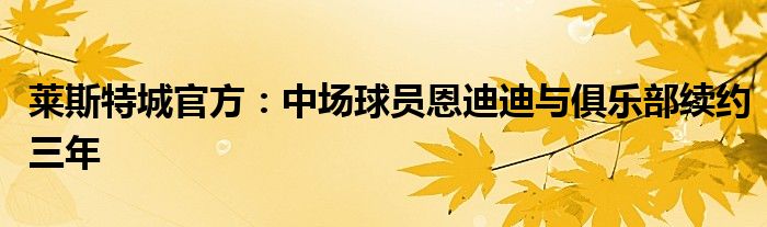 莱斯特城官方：中场球员恩迪迪与俱乐部续约三年