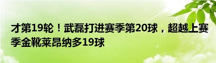 才第19轮！武磊打进赛季第20球，超越上赛季金靴莱昂纳多19球