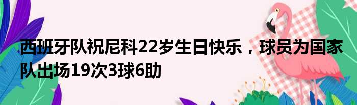 西班牙队祝尼科22岁生日快乐，球员为国家队出场19次3球6助