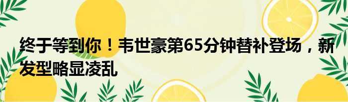 终于等到你！韦世豪第65分钟替补登场，新发型略显凌乱