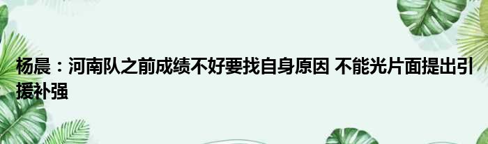 杨晨：河南队之前成绩不好要找自身原因 不能光片面提出引援补强