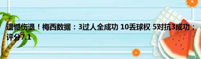 遗憾伤退！梅西数据：3过人全成功 10丢球权 5对抗3成功；评分7.1