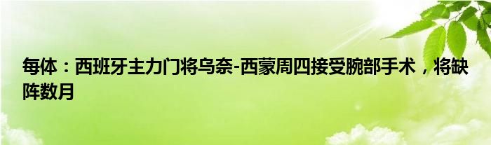 每体：西班牙主力门将乌奈-西蒙周四接受腕部手术，将缺阵数月