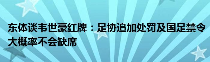 东体谈韦世豪红牌：足协追加处罚及国足禁令大概率不会缺席