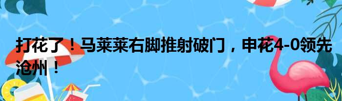 打花了！马莱莱右脚推射破门，申花4-0领先沧州！