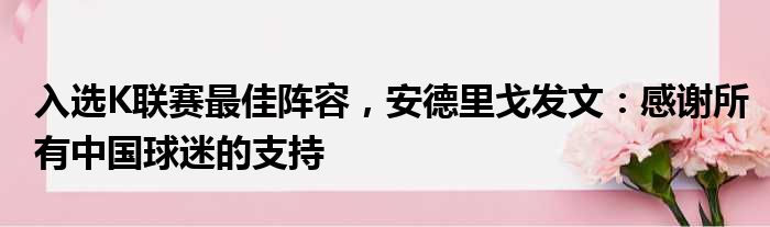 入选K联赛最佳阵容，安德里戈发文：感谢所有中国球迷的支持