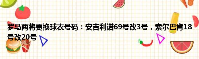 罗马两将更换球衣号码：安吉利诺69号改3号，索尔巴肯18号改20号