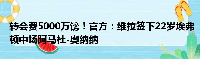 转会费5000万镑！官方：维拉签下22岁埃弗顿中场阿马杜-奥纳纳