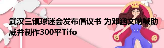 武汉三镇球迷会发布倡议书 为邓涵文呐喊助威并制作300平Tifo