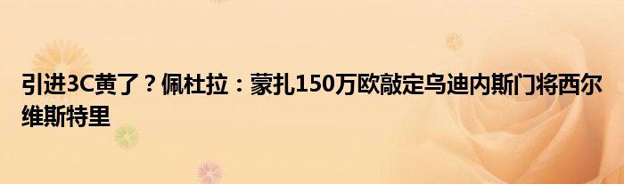 引进3C黄了？佩杜拉：蒙扎150万欧敲定乌迪内斯门将西尔维斯特里