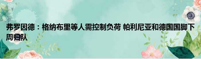 弗罗因德：格纳布里等人需控制负荷 帕利尼亚和德国国脚下周归队