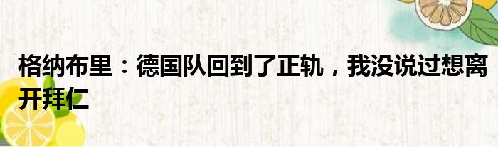 格纳布里：德国队回到了正轨，我没说过想离开拜仁