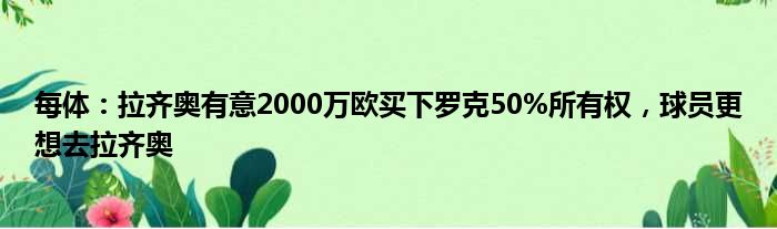 每体：拉齐奥有意2000万欧买下罗克50%所有权，球员更想去拉齐奥