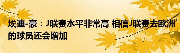 埃迪-豪：J联赛水平非常高 相信J联赛去欧洲的球员还会增加