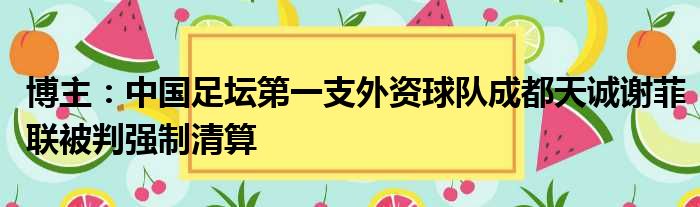 博主：中国足坛第一支外资球队成都天诚谢菲联被判强制清算