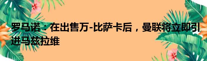 罗马诺：在出售万-比萨卡后，曼联将立即引进马兹拉维