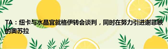 TA：纽卡与水晶宫就格伊转会谈判，同时在努力引进谢菲联的奥苏拉