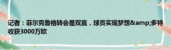 记者：菲尔克鲁格转会是双赢，球员实现梦想&多特收获3000万欧