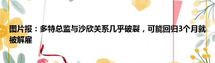 图片报：多特总监与沙欣关系几乎破裂，可能回归3个月就被解雇