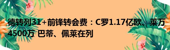 德转列31+前锋转会费：C罗1.17亿欧、莱万4500万 巴蒂、佩莱在列