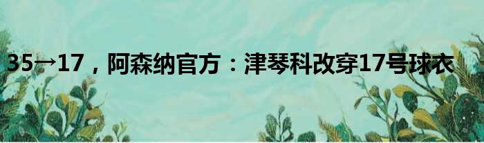 35→17，阿森纳官方：津琴科改穿17号球衣