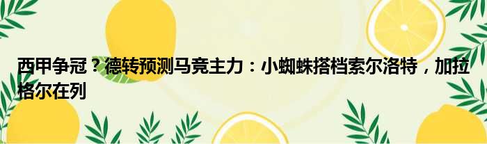 西甲争冠？德转预测马竞主力：小蜘蛛搭档索尔洛特，加拉格尔在列