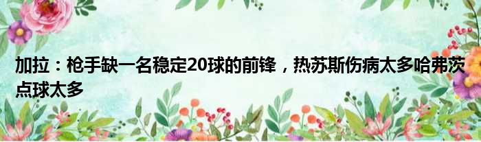 加拉：枪手缺一名稳定20球的前锋，热苏斯伤病太多哈弗茨点球太多