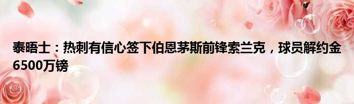 泰晤士：热刺有信心签下伯恩茅斯前锋索兰克，球员解约金6500万镑