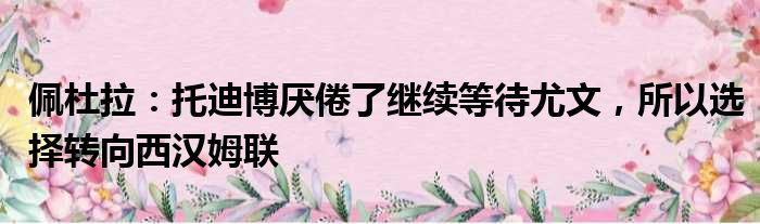 佩杜拉：托迪博厌倦了继续等待尤文，所以选择转向西汉姆联