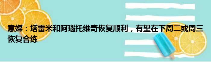 意媒：塔雷米和阿瑙托维奇恢复顺利，有望在下周二或周三恢复合练