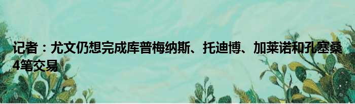 记者：尤文仍想完成库普梅纳斯、托迪博、加莱诺和孔塞桑4笔交易