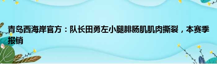 青岛西海岸官方：队长田勇左小腿腓肠肌肌肉撕裂，本赛季报销